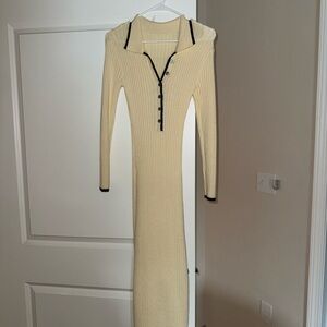 Commense Cream Long Sleeve Dress with Black Accents